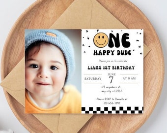 One Happy Dude Birthday Invitation Digital One Happy Dude Editable Birthday Invitation One Happy Dude invite  Boys first birthday invitation