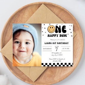 One Happy Dude Birthday Invitation Digital One Happy Dude Editable Birthday Invitation One Happy Dude invite  Boys first birthday invitation