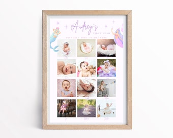 Under the sea Mermaid Birthday, 12 month photo Poster, Under the sea first Birthday, Mermaid Bday decorations, Birthday sign.