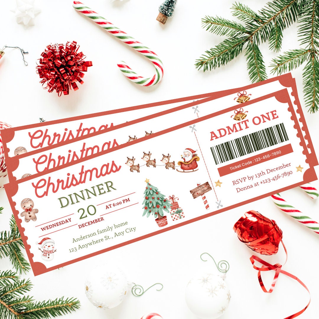 Christmas Ticket Template Voucher, Christmas Editable Ticket, Christmas Christmas Ticket Template Voucher, Christmas Editable Ticket, Christmas