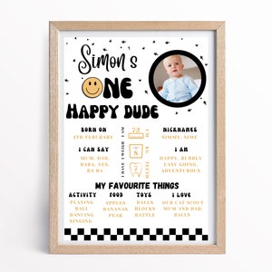 One Happy Dude Milestone Poster, One Happy Dude Birthday stats, One happy year, Boys First Birthday Photo sign printable Baby’s first year
