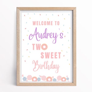 Two Sweet Birthday sign Welcome Sign Editable Poster Candy Sweets Birthday Sign Printable Two Sweet Birthday Decoration board Poster