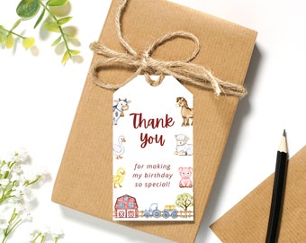 Farm Birthday thank you tags, Editable Farm favor tags, Barn animals party printable, Ranch kids party, gift bag tags