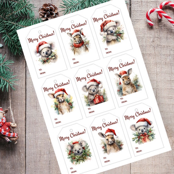 Australian Christmas Gift Tags Printable | Instant Download Holiday Favor Tags | Merry xmas Present card