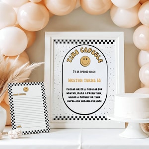 Modelo de cápsula do tempo para um cara feliz, placa para o primeiro aniversário do menino, decorações de festa editáveis, pôster personalizado do Canva