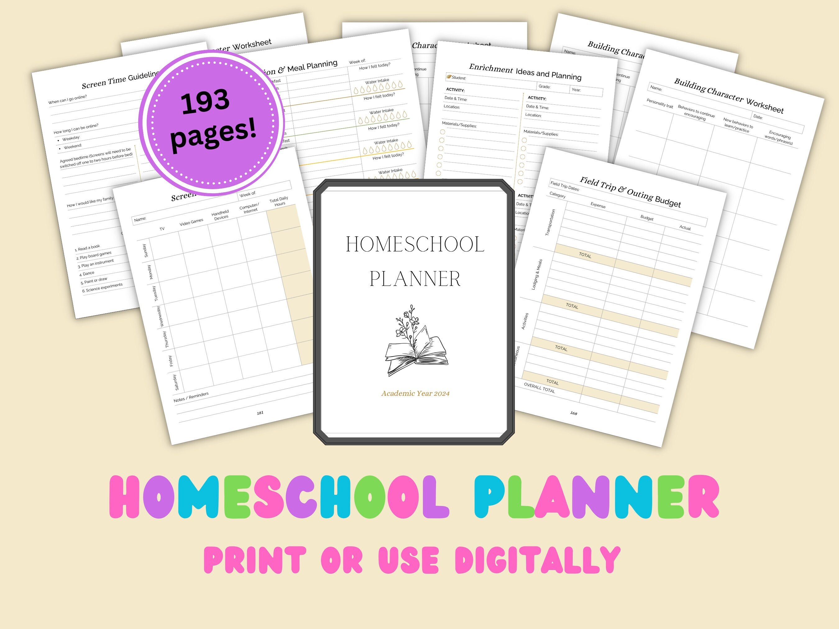 Homeschool printable planner, digital planner 2024 and 2025, Minimalist student planner PDF, homeschool resources, planning