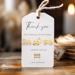 Etiquetas para lembrancinhas de festa de aniversário de construção, etiquetas para presentes, etiquetas de agradecimento, primeiro aniversário de menino para impressão, segundo aniversário de menino, caminhão basculante