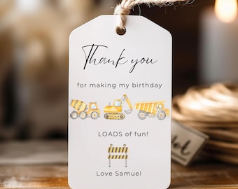 Construction Birthday Party Favor tags, gift tags, thank you tags, printable Boys first Birthday Boys second Birthday, Dump truck