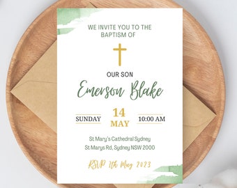 Baptism invitation digital download, Modern Christening invite, boy baptism invitation instant download, simple evite, Christening invite