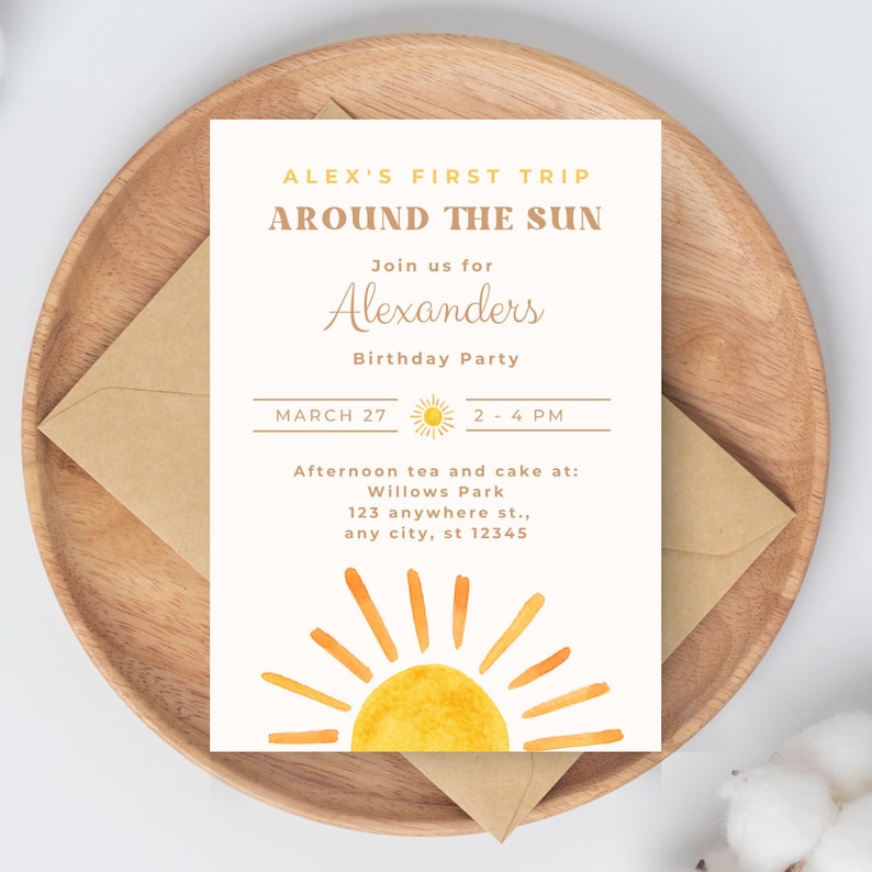 First trip around the sun birthday party invitation, printable, digital template.