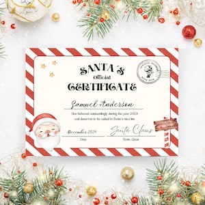 Modelo de certificado de Papai Noel para impressão, certificado de lista de coisas boas de Natal, certificado editável de Papai Noel, download instantâneo.