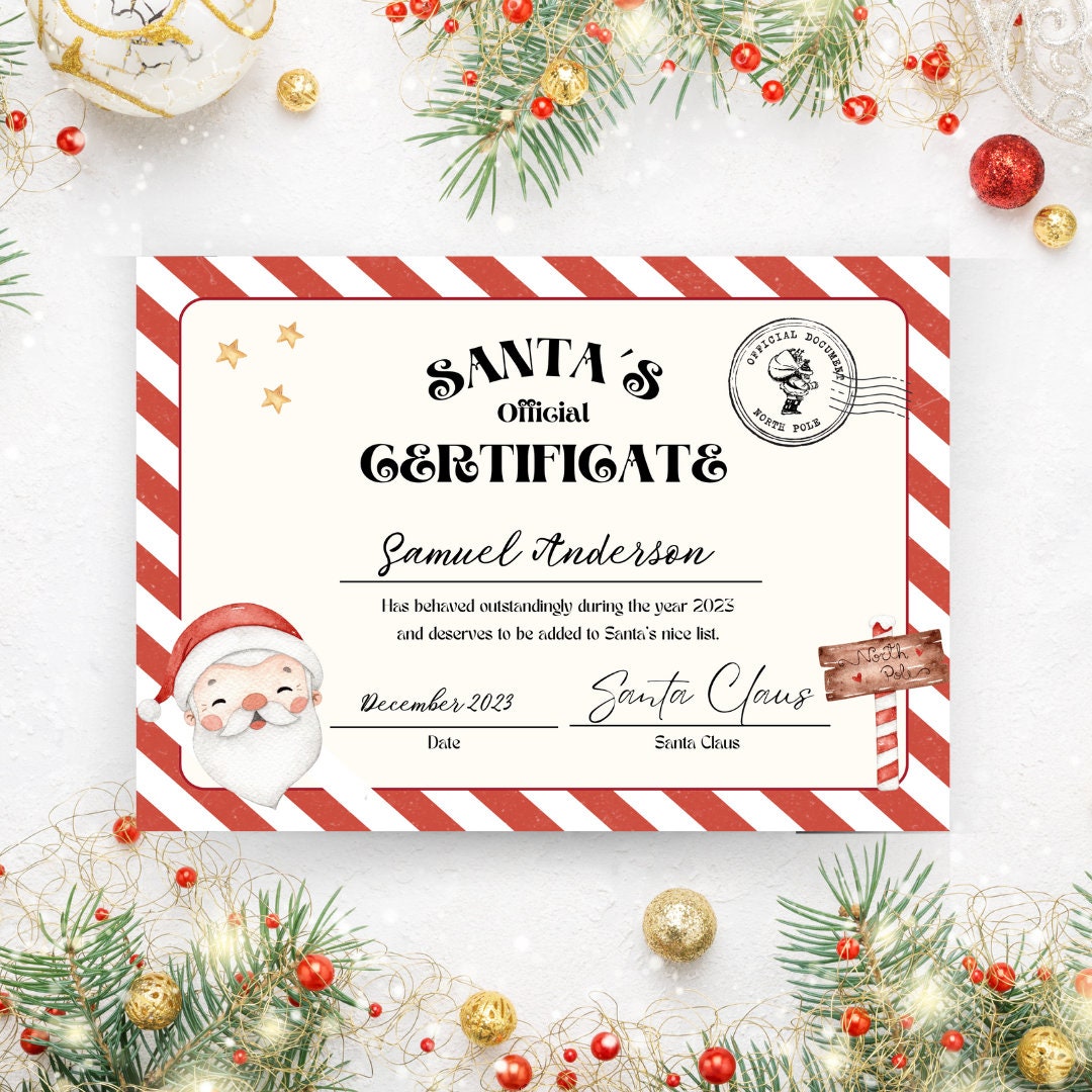 Santa Certificate Template Printable, Christmas Nice List Certificate Santa Certificate Template Printable, Christmas Nice List Certificate