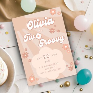 Zwei Groovy Geburtstagseinladung bearbeitbar Zwei Groovy Geburtstag einladen Groovy 2. Geburtstagseinladung Personalisierte zwei Groovy druckbare einladen