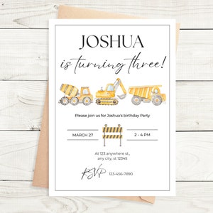 Digital Construction Birthday Invitation, Editable Birthday Invite, Boys Birthday invitation, Personalized Construction Dirty 3rd-y