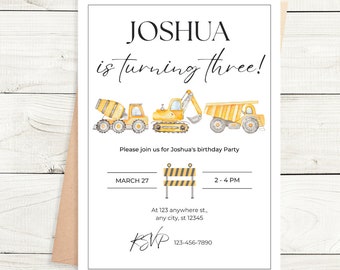 Digital Construction Birthday Invitation, Editable Birthday Invite, Boys Birthday invitation, Personalized Construction Dirty 3rd-y