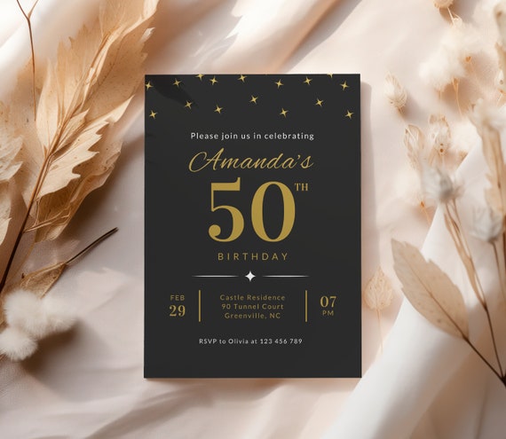 50th Birthday invitation, printable 50th Party invite, Editable template, evite, Dinner Party invitation, modern minimalist invitation,