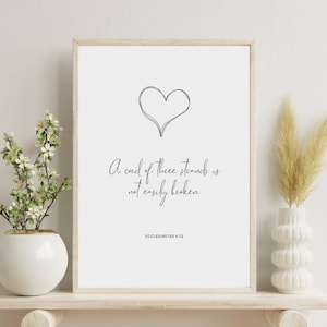 Christian Marriage Prints Art A Cord Of Three Strands Is Not Easily Broken Ecclesiastes 4:12 Christian Wedding gift Bible Verse Printable
