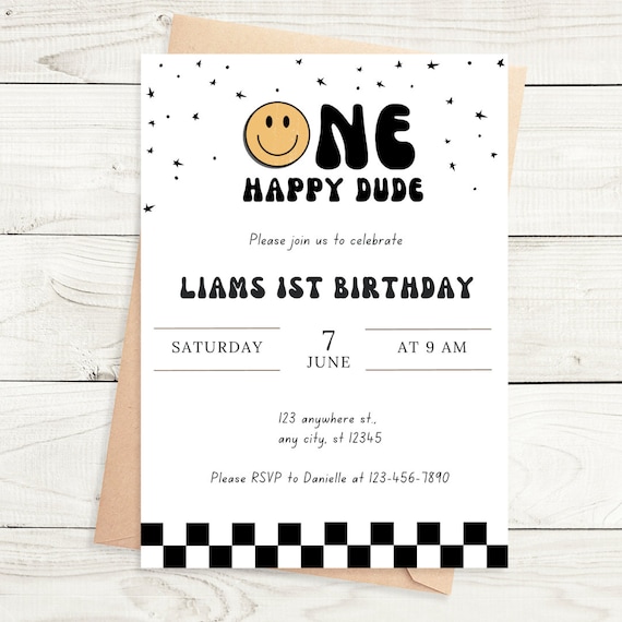 One Happy Dude Invitation | Digital Birthday Invite | Printable, Editable template | Boys first Birthday |
