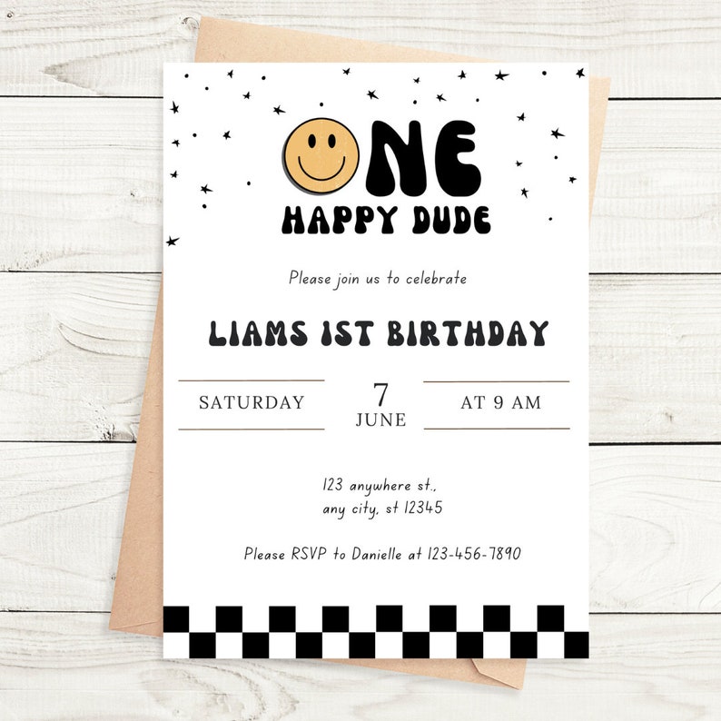 One Happy Dude Birthday invitation. Digital mobile invitation, editable mobile invitation. Printable Birthday invitation.