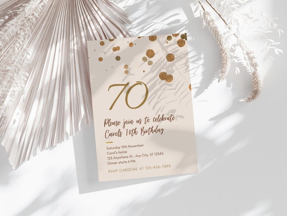 70th Birthday invitation, printable 70th Party invite, Editable template, evite, Dinner Party invitation, modern minimalist invitation,