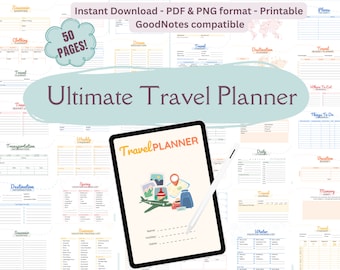 Travel Planner Printable template, Digital Vacation Planner, Travel journal, Holiday Planner Vacation Itinerary Digital Trip planner