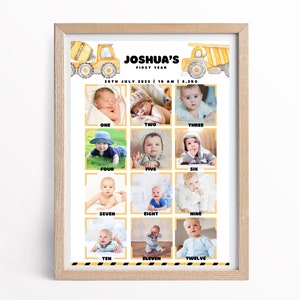 Tableau photo pour le premier anniversaire de la construction, affiche imprimable de la première année de bébé, enseigne de chantier pour le premier anniversaire des garçons
