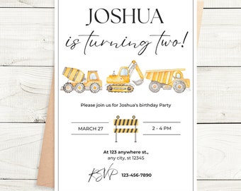 Digital Construction Birthday Invitation, Editable Birthday Invite, Boys Birthday invitation, Personalized Construction Dirty 3rd-y