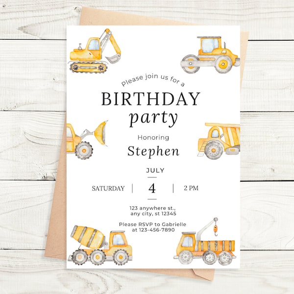 Construction Birthday Party Invitation, Boys Editable Birthday Invite, Dirty 3rd-y