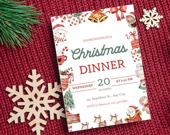 Christmas Invitation Template | Editable and Printable Holiday Invite | Downloadable Festive Invite