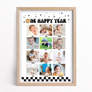 Póster fotográfico del primer año de One Happy Dude, cartel de One Happy Year, tablero fotográfico del primer cumpleaños, One Happy Dude imprimible, One Cool Dude
