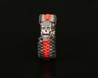 White Brass Skull Bead Paracord Bracelet - Viking Style