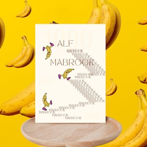 Divertente e festoso biglietto di auguri musulmano, biglietto di auguri digitale "Alf Mabrook" (stampabile) - Edizione Crazy Banana!
