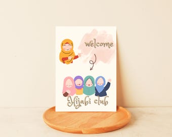 Welcome to the Hijabi Club-Personalized hijab card – Cute Hijabi Girls Digital Greeting Card  – Digital Download