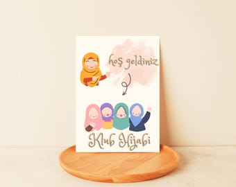 Welcome to the Hijabi Club-hijab card (Tesettür Kartı) – Cute Hijabi Girls Digital Greeting Card  – Digital Download