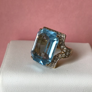18k GE Gold Electroplated Aquamarine Zirconia Cocktail Ring Size 5