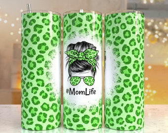 Nahtlose Leopard Glitzer Becher png, 20 oz Skinny Becher Sublimation Design, Sublimation Design Download, Mama Leben Becher Sublimation