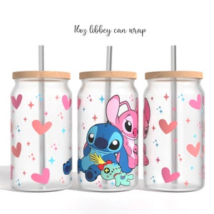 Cartoon Valentines Glass Can Sublimation PNG, valentines love Cartoon 16oz Libbey Glass Can Wrap Design Png Design, Glass Can Template