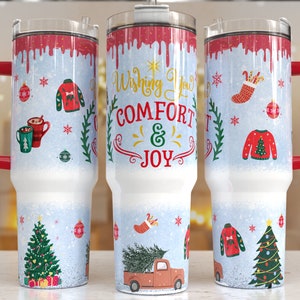 Cartoon Christmas 40oz Quencher Tumbler Wrap/ PNG Tumbler Design Sublimation Designs Downloads - PNG/ seamless design