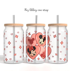 Cartoon Valentines Glasdose Sublimation PNG, Valentines Liebe Cartoon 16 Unze Libbey Glasdose Wrap Design Png Design, Glasdose Vorlage