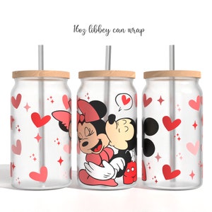 Cartoon Valentines Glass Can Sublimation PNG, valentines love Cartoon 16oz Libbey Glass Can Wrap Design Png Design, Glass Can Template