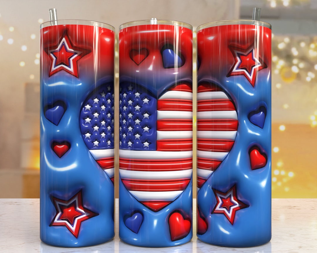 3D Puffy USA Flag Inflatable Print Tumbler, Skinny Tumbler, 20oz Skinny ...