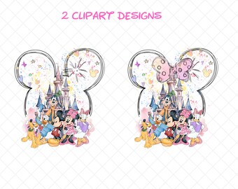 Watercolor Castle Png, Mouse Ear Castle Png, Retro Colorful Castle Png, Sublimation Design Png, Magic Kingdom Png, Instant Download