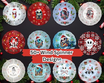 50+ Christmas Wind Spinner Sublimation Design Bundle, Wind Spinner Christmas Day WindSpinner 10 Inch Template Round Hanging Spinners