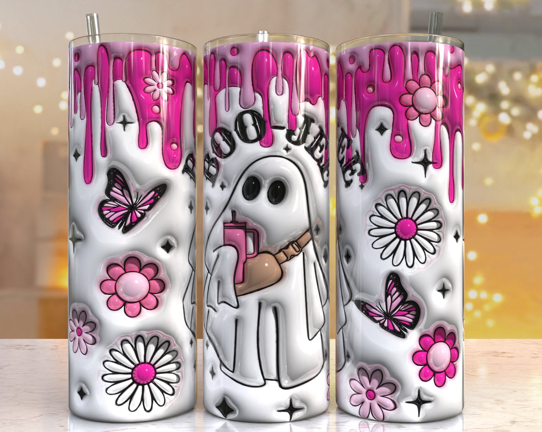 3D Puffy Inflatable Print Tumbler, Ghost, Boo Jee, Skinny Tumbler, 20 ...
