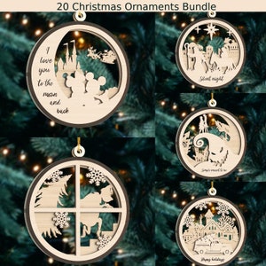 20 Christmas Round Ornament Bundle PNG Sublimation Template, bois coupé finition Christmas Ornament Png Designs Téléchargement numérique