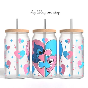 Cartoon Valentines Glass Can Sublimation PNG, Valentines Love Cartoon 16oz Libbey Glass Can Wrap Design Diseño Png, Plantilla de lata de vidrio