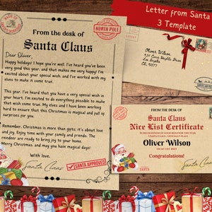 Carta personalizada editable de Santa, Certificado de lista agradable, sobre, carta de Navidad de Santa, DESCARGA INSTANTE, Plantilla imprimible SANTA