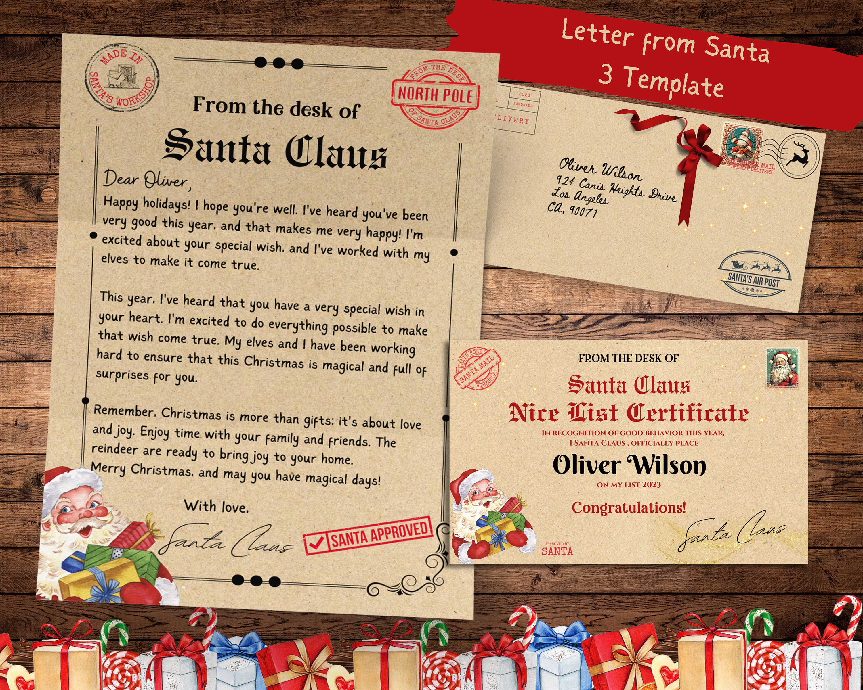 Editable Personalized Letter From Santa, Nice List Certificate