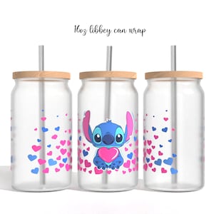 Cartoon Valentines Glass Can Sublimation PNG, valentines love Cartoon 16oz Libbey Glass Can Wrap Design Png Design, Glass Can Template
