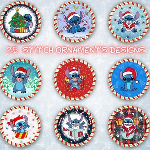 25  Cartoon Christmas Round Ornament Bundle PNG Sublimation Template, Photo Memorial Christmas Ornament Png Designs Digital Download